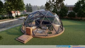 Container home in geodesic dome