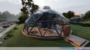 Container home in geodesic dome