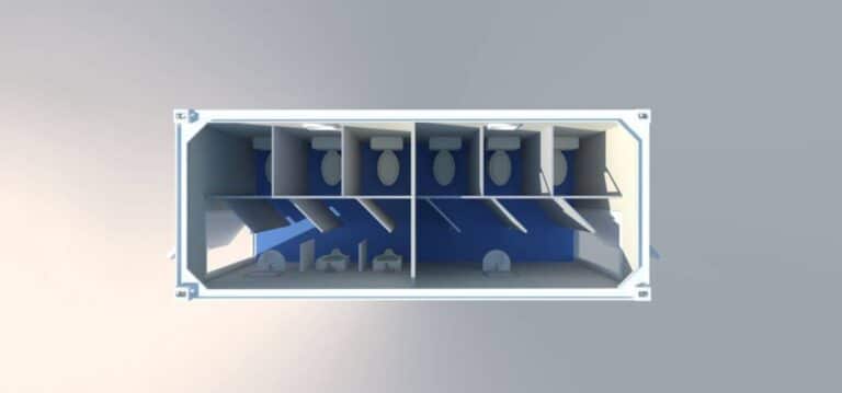 Nice, portable restroom facility made from a shipping container