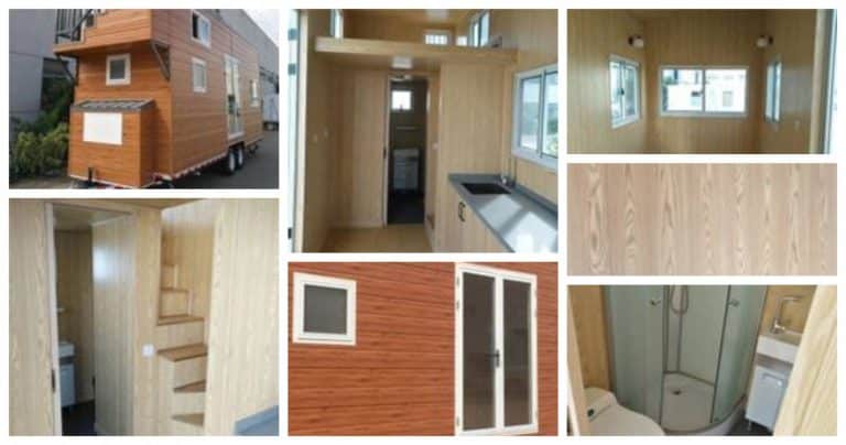 Wood paneled tiny home on wheels